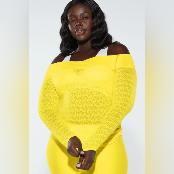 NWOT Yitty Major Label Off the Shoulder Pullover 1X in Unstoppable Yellow - Picture 3 of 8